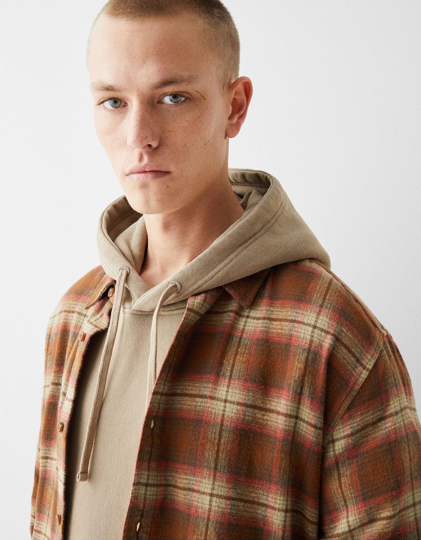 Camisa manga comprida cropped quadrados-Marrom-2