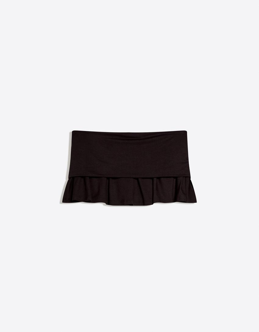 Rok mini flare pinggang ganda-Hitam