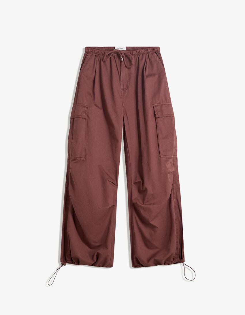 Spodnie cargo parachute-Bordowy
