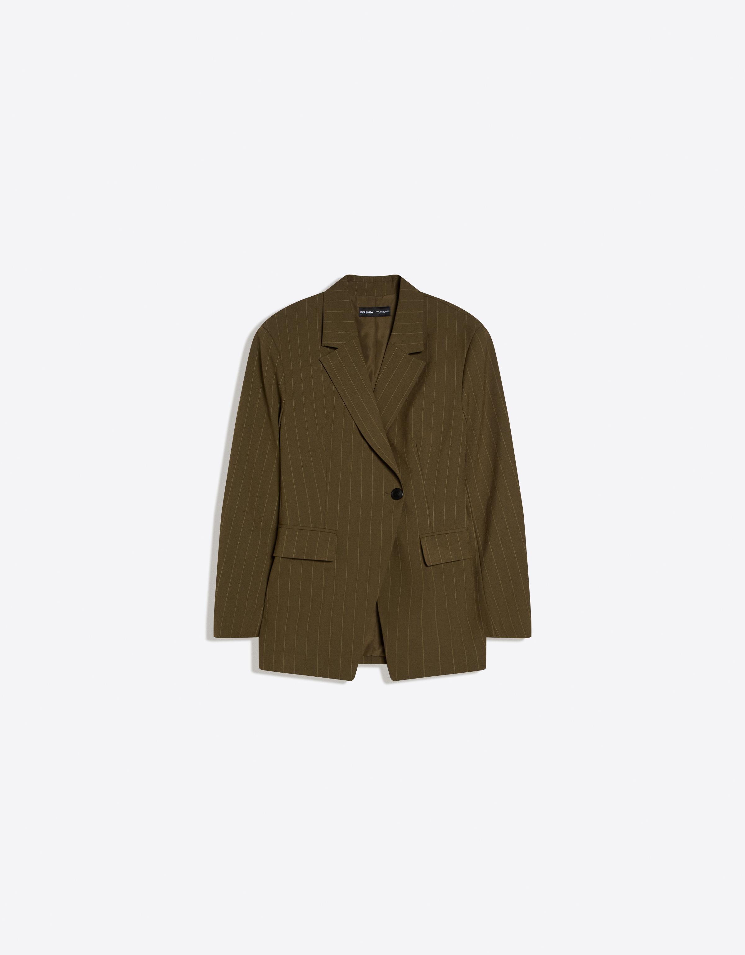 Striped double-breasted blazer — Khaki
