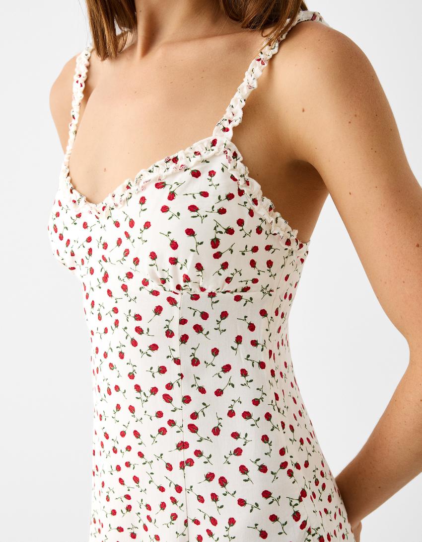 Printed flounce mini dress-Yellow-6