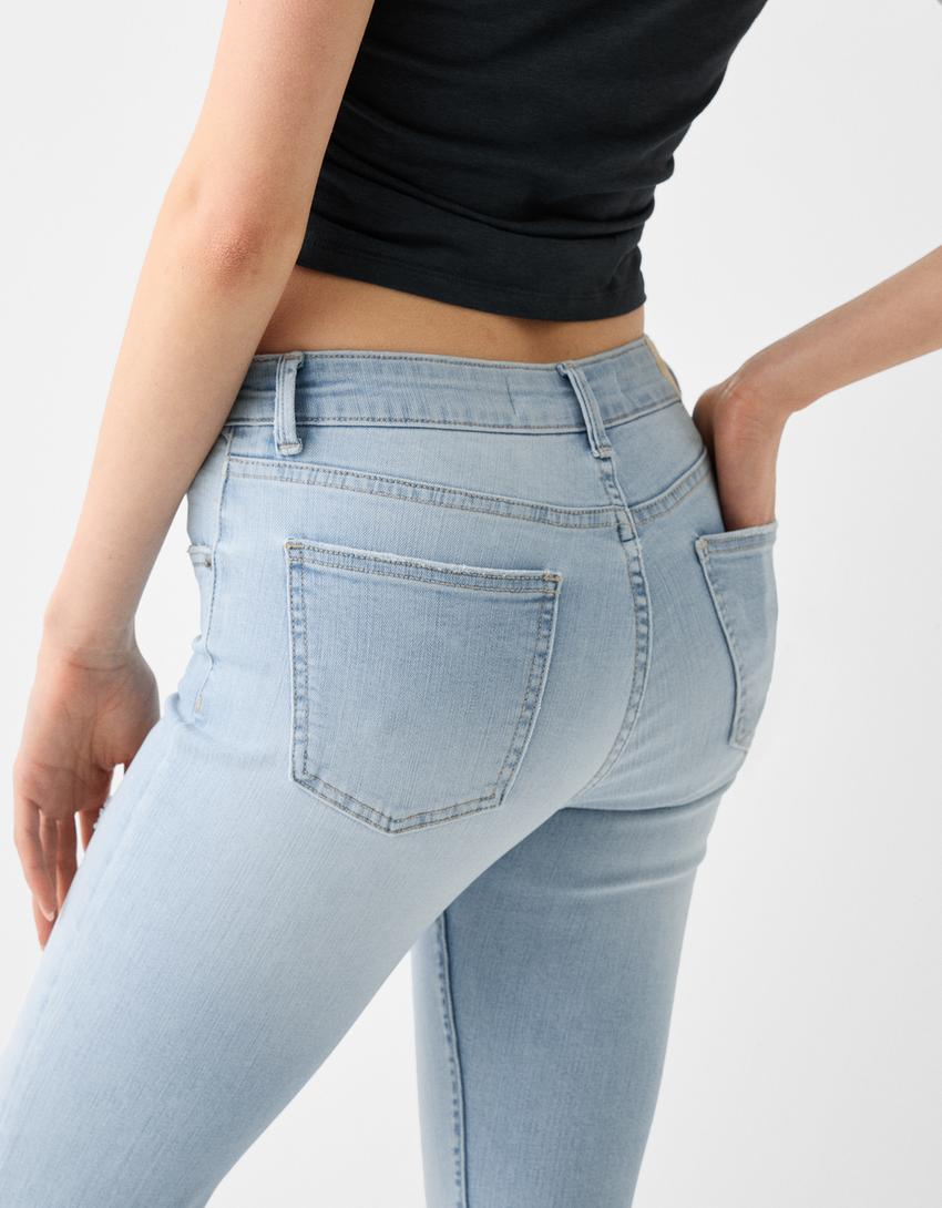 Jean skinny taille basse-Bleu clair-3