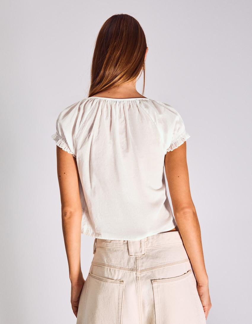 Blusa manga corta-Blanco