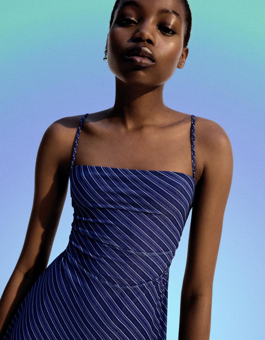 Strappy tulle dress-Blue-2