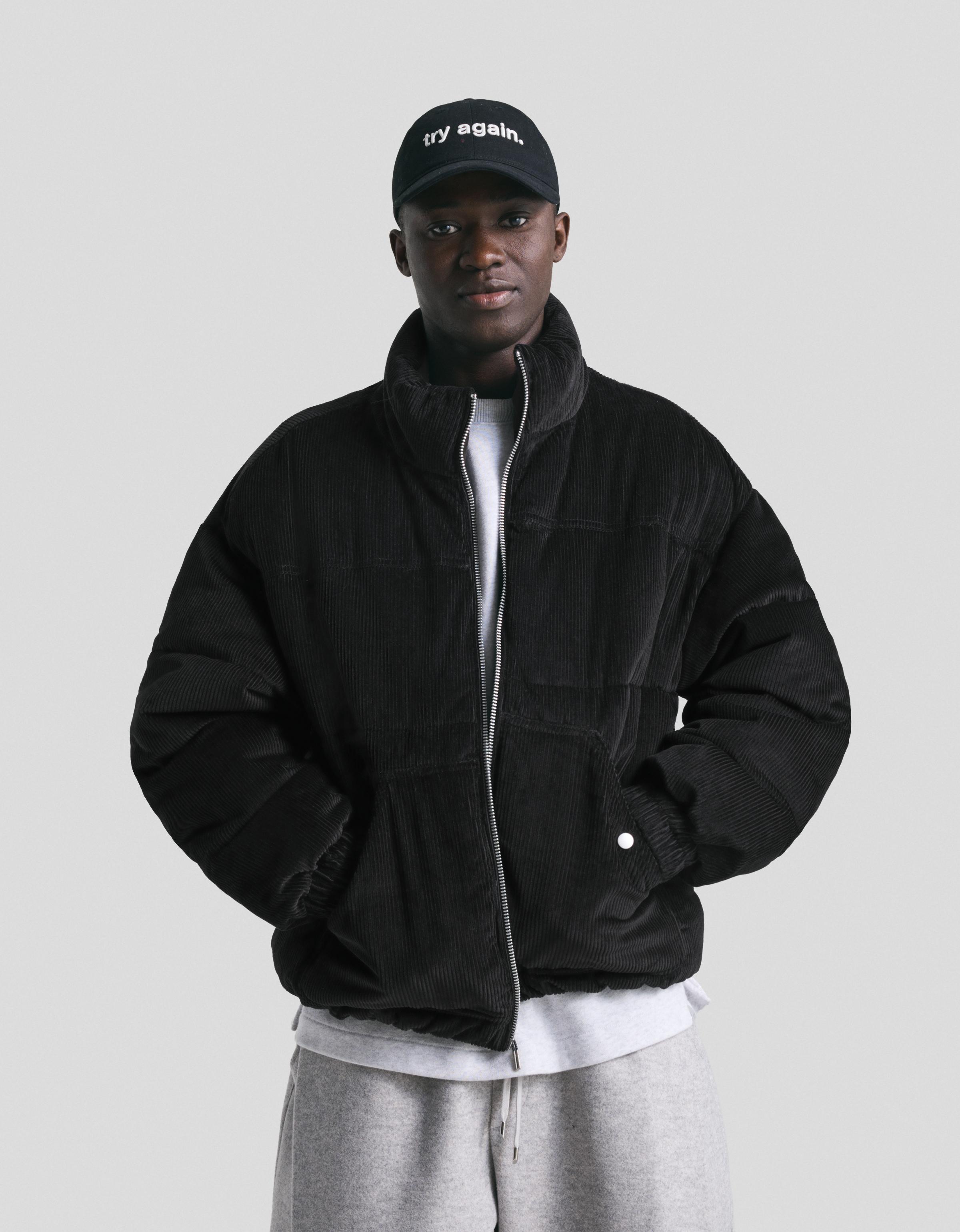 Bershka Cord-Steppjacke Herren S Schwarz