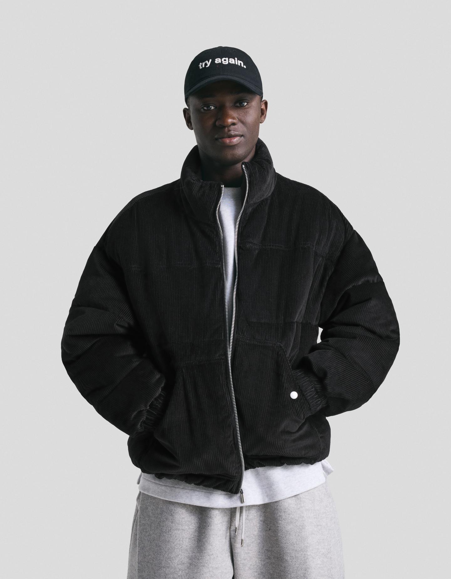 Bershka sztruksowa pikowana kurtka czarny