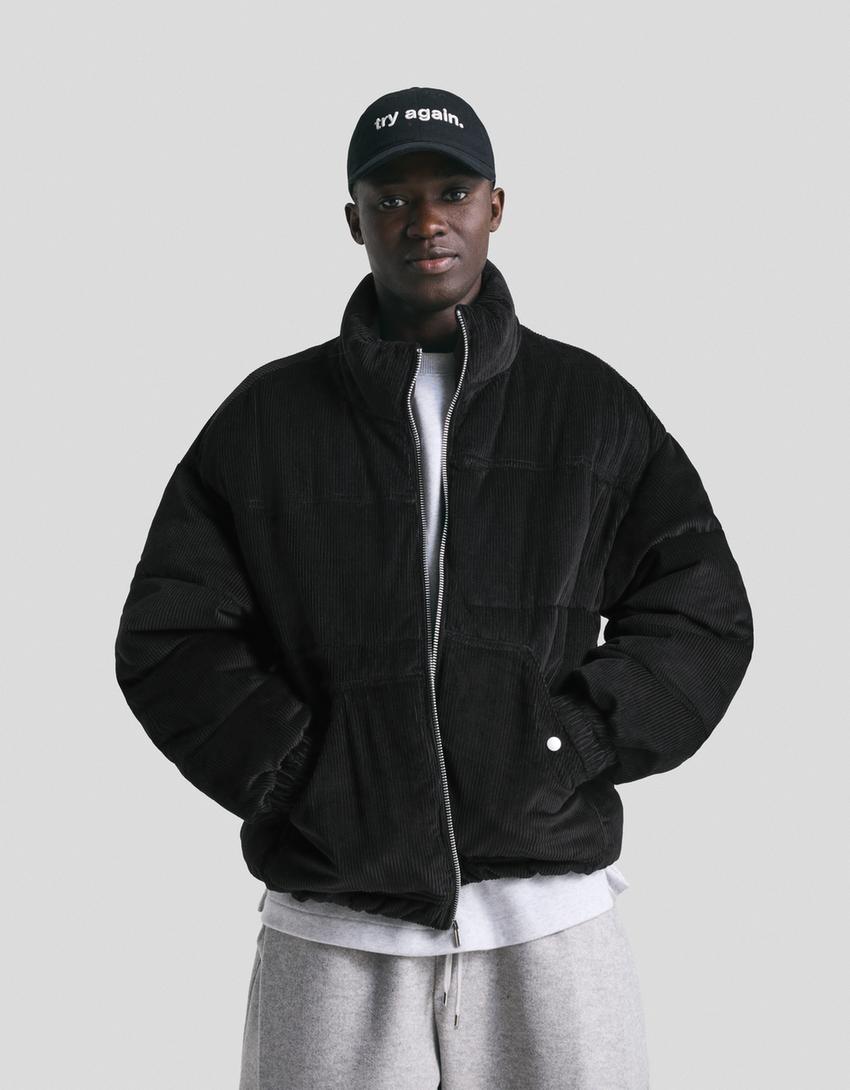 Corduroy puffer jacket-Black