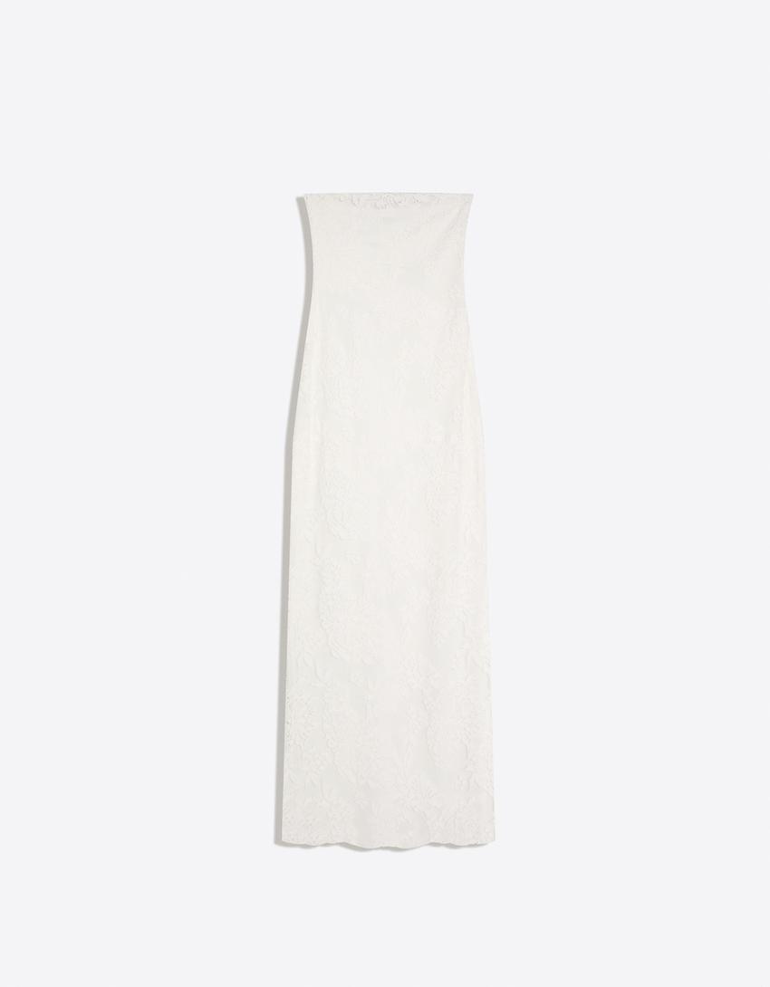 Rustikales Bandeau-Midikleid-Rohweiß
