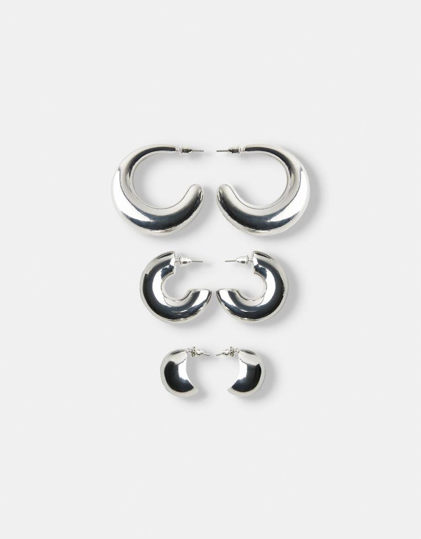 Pack 3 pendientes aros gruesos-Plata-0