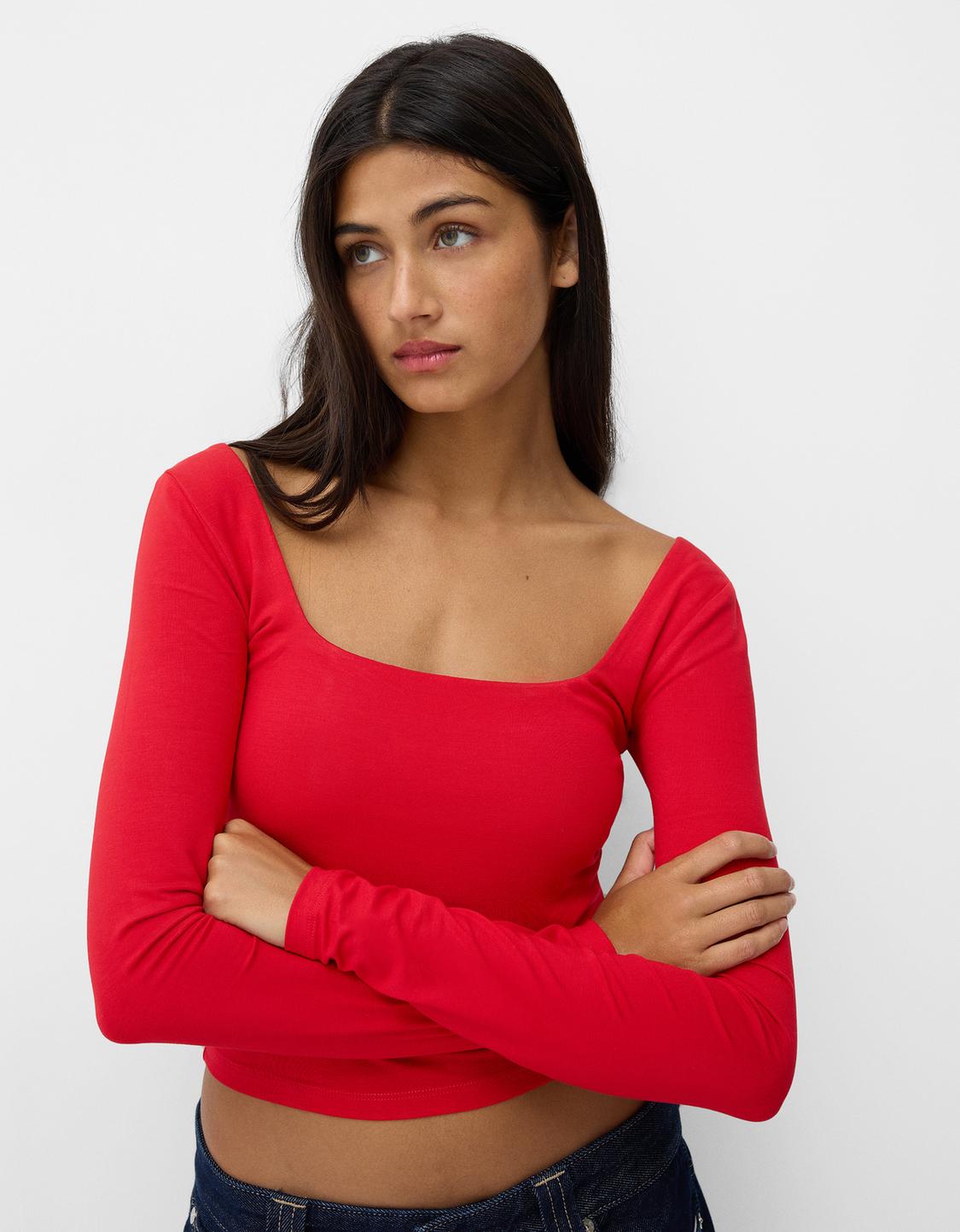 Maglietta manica lunga in puro cotone da donna verde scuro | Benetton Outlet Maglietta manica lunga in puro cotone da donna verde scuro | Benetton Outlet