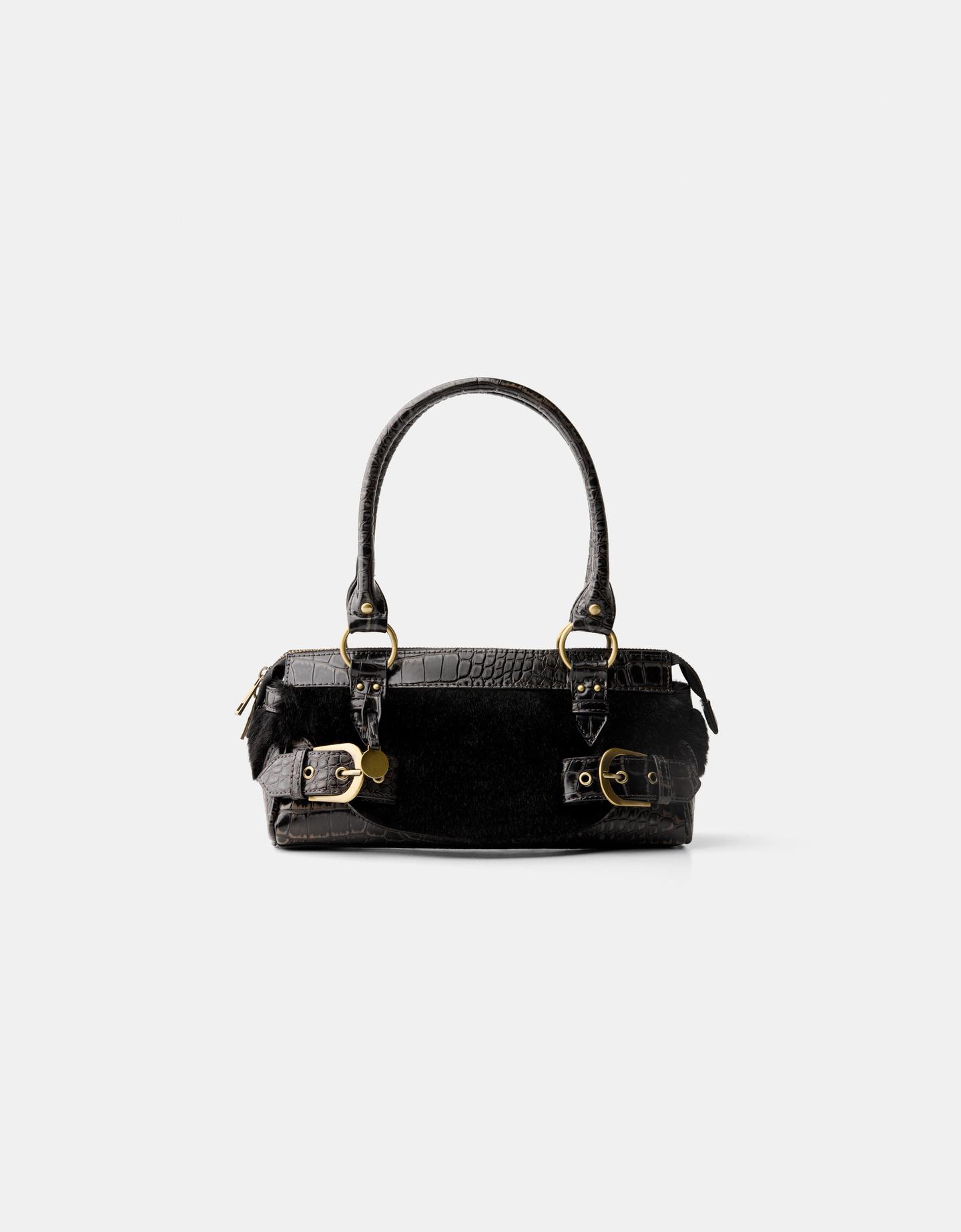 Bershka Bolso Mini Bowling Pelo Mujer Negro