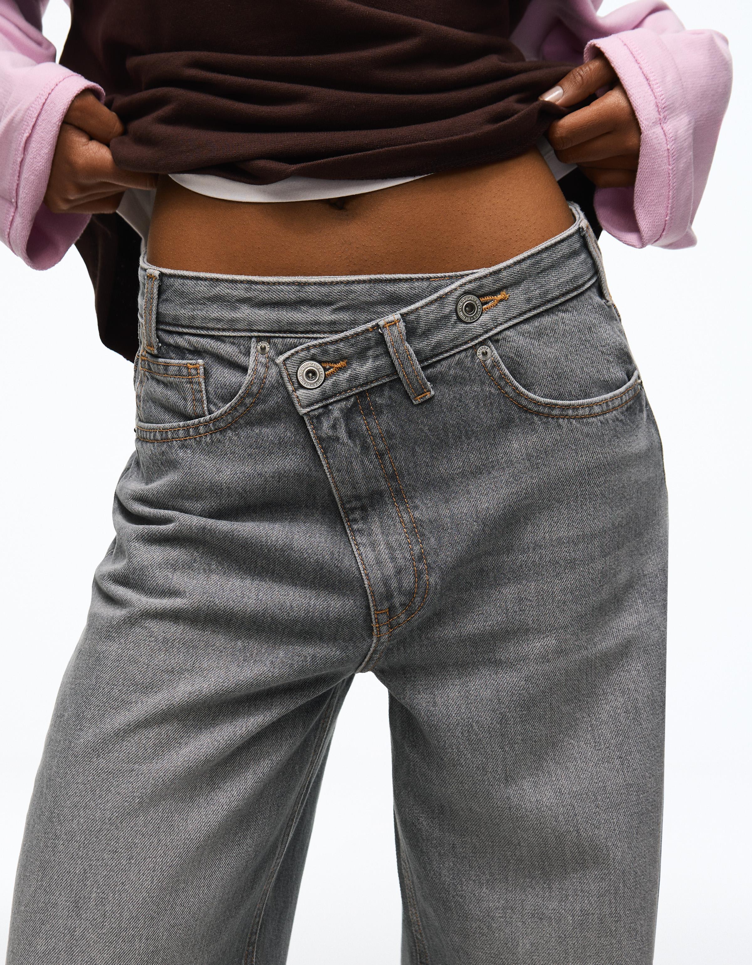 Wide-leg cross-waist jeans — Grey