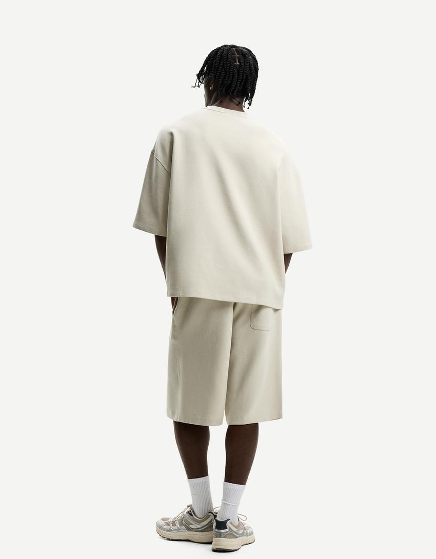 Interlock T-shirt and Bermuda shorts set-Stone-1