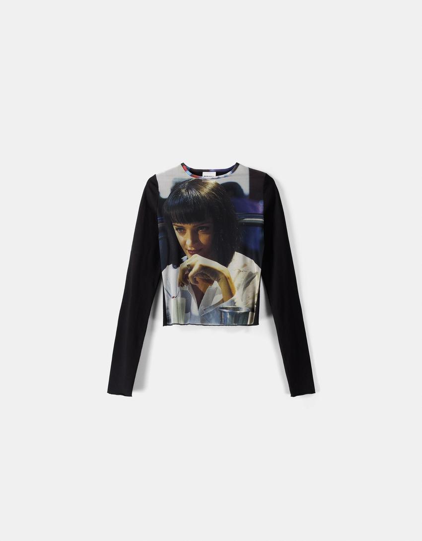 T-shirt Pulp Fiction manches longues tulle imprimé-Noir-4