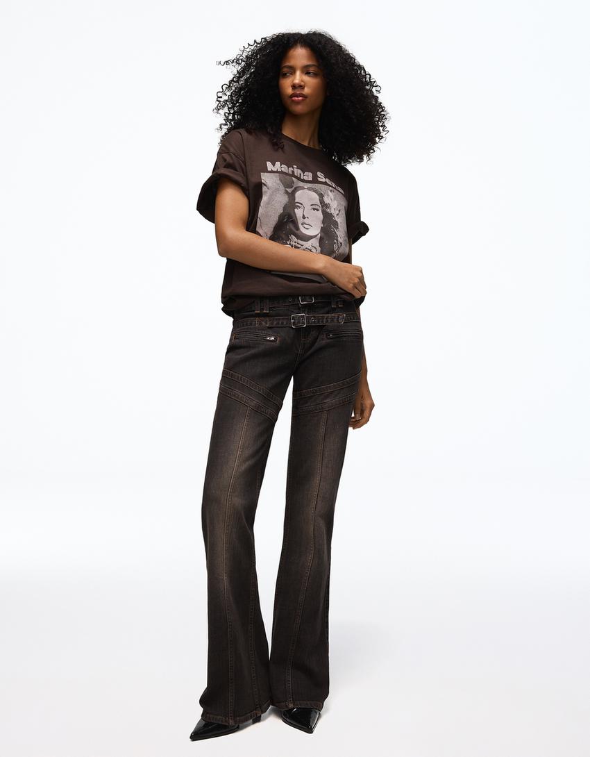 MARINA SENA printed oversize short sleeve T-shirt-Brown