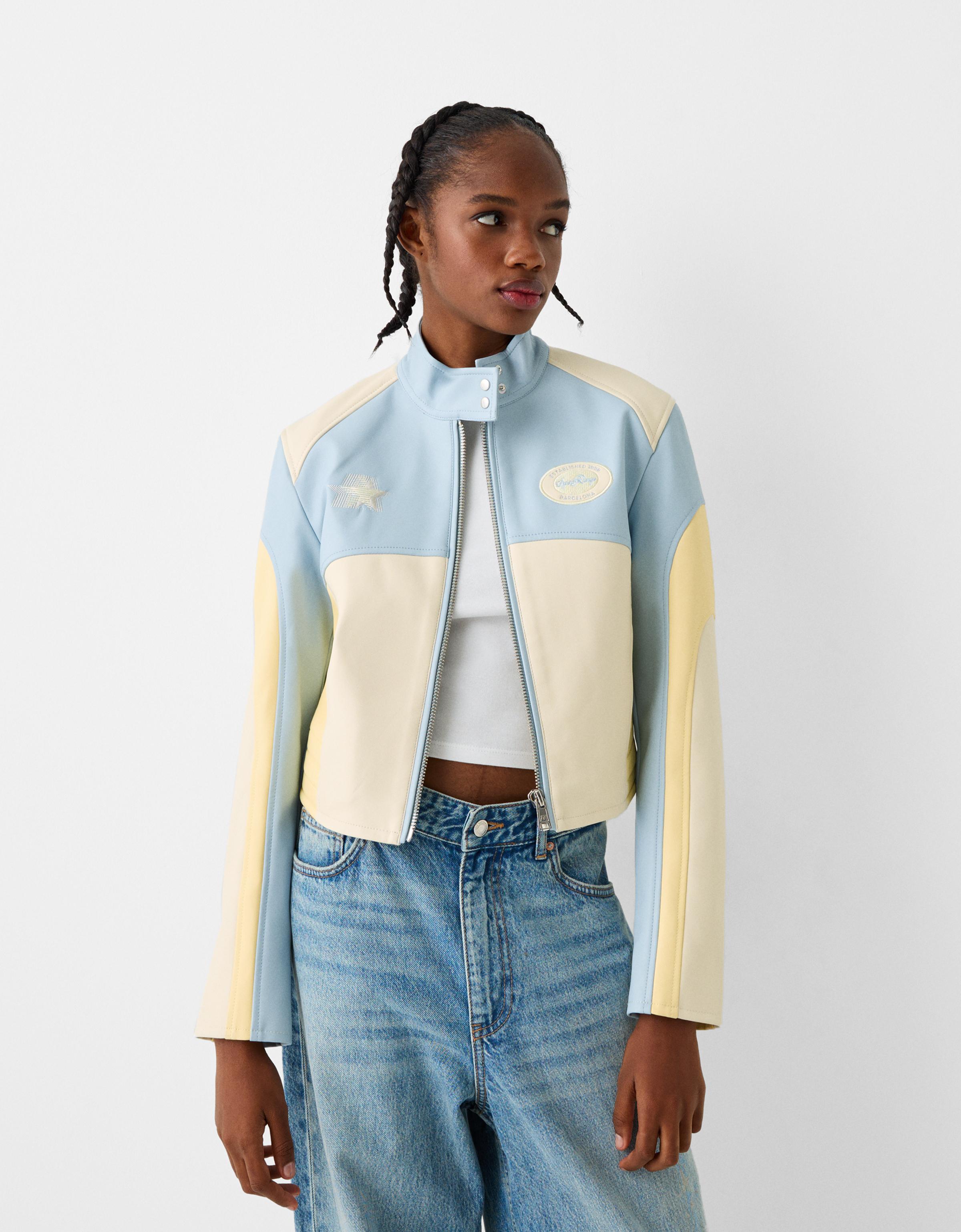 Bershka Kunstlederjacke Mit Stickerei Damen S Gelb