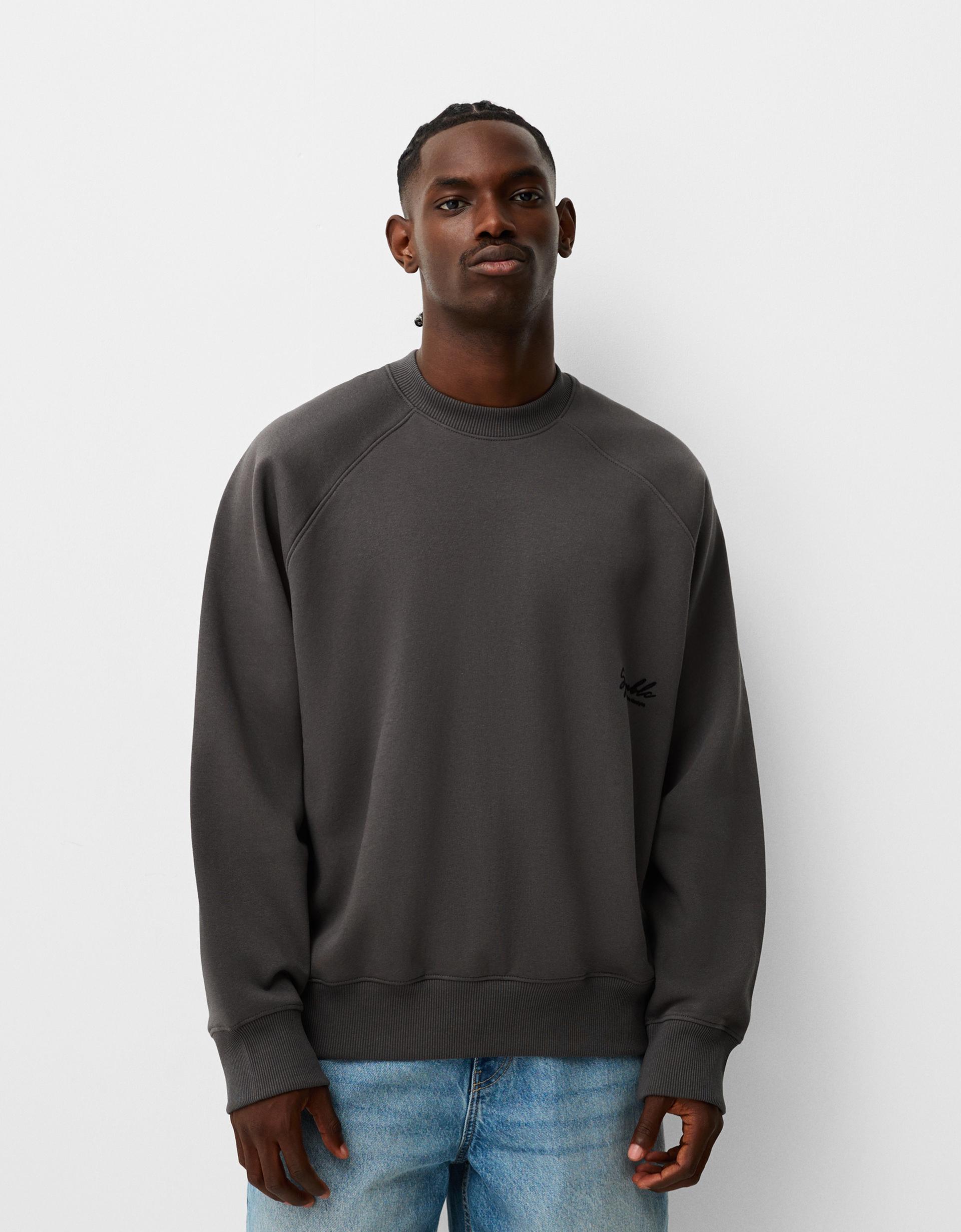Grey Bershka Men's Sweatshirts Pullover Bershka Crew Neck