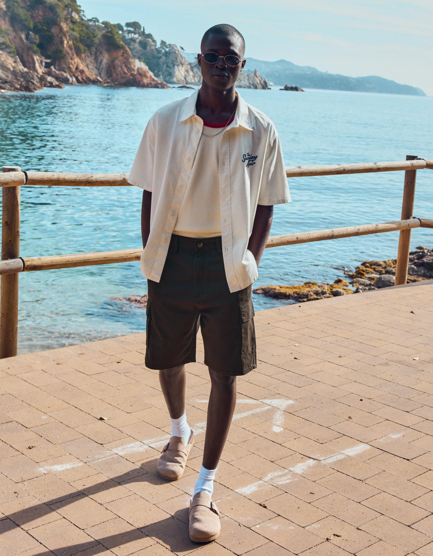 Bershka Bermuda Cargo Wide Uomo 46 (Eur 40) Nero