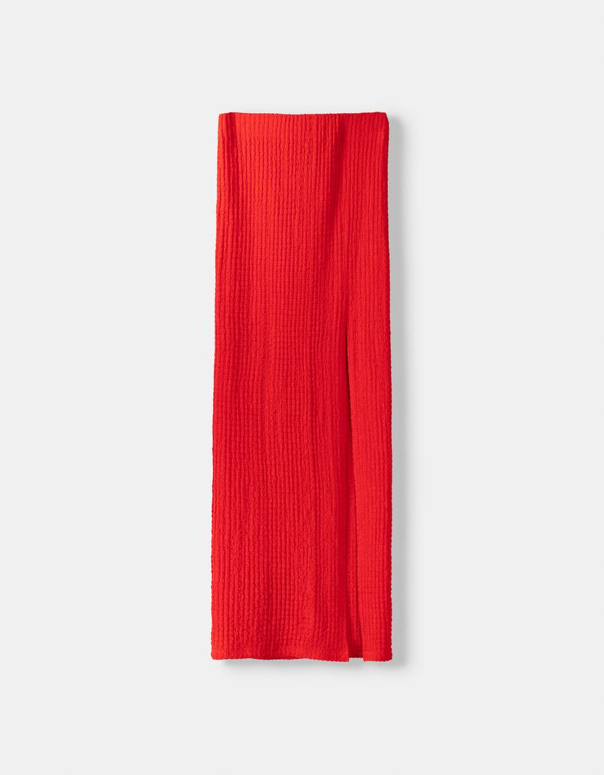 Textured midi skirt-Red-4