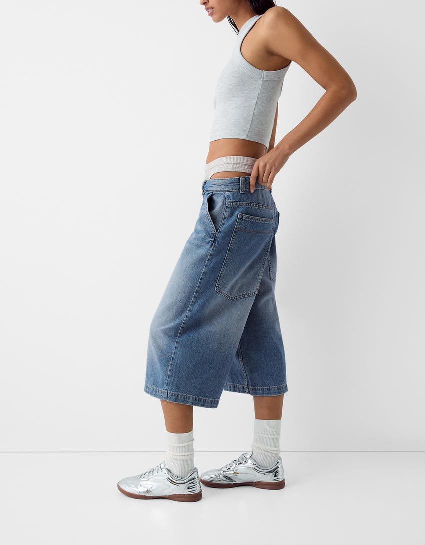 شورت برمودا واسع بتفصيل لباس داخلي-أزرق فاتح-3