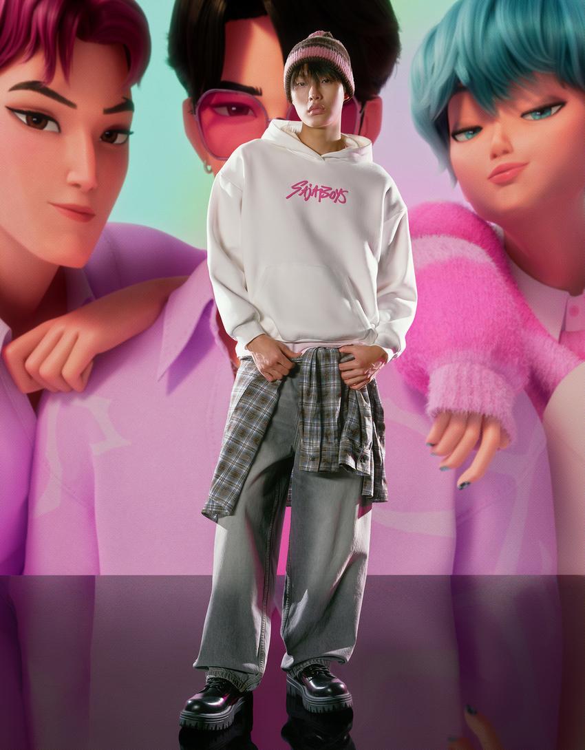 KPop Demon Hunters Huntr/x hood print sweatshirt-Cream