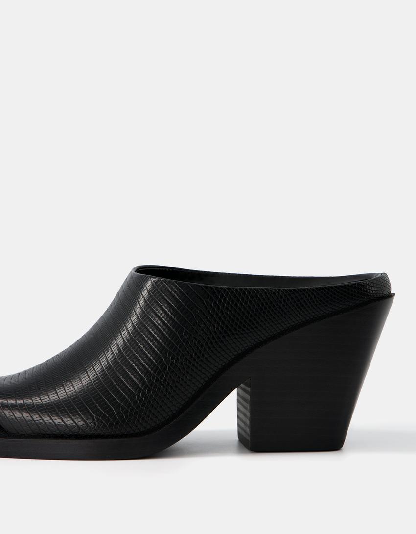 خف كاوبوي عالي الكعب بنقشة حيوانية-أسود-2