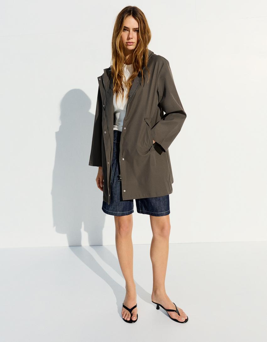Hooded water repellent windproof trench-Khaki