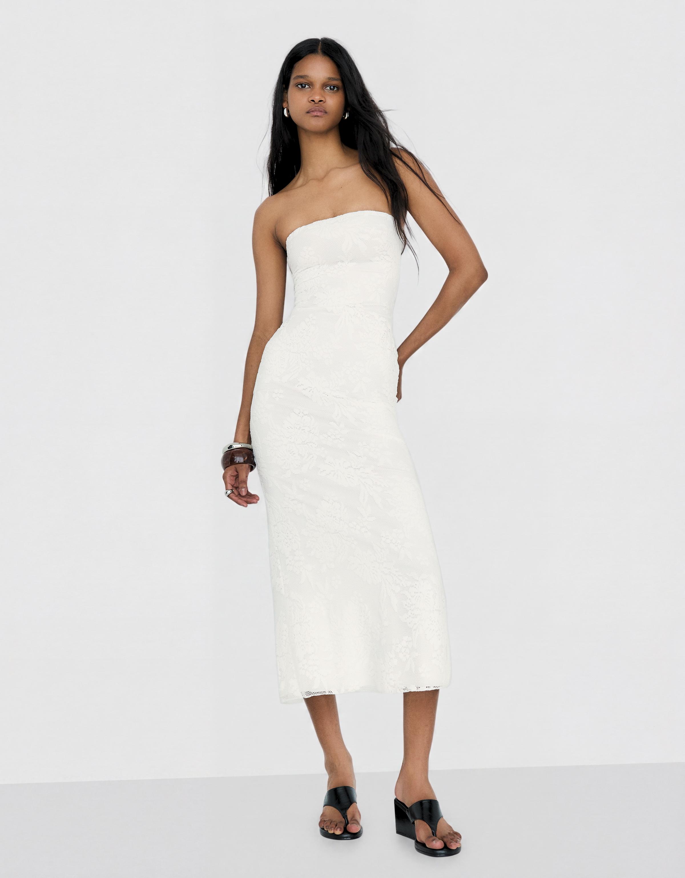Rustic bandeau midi dress — Cream