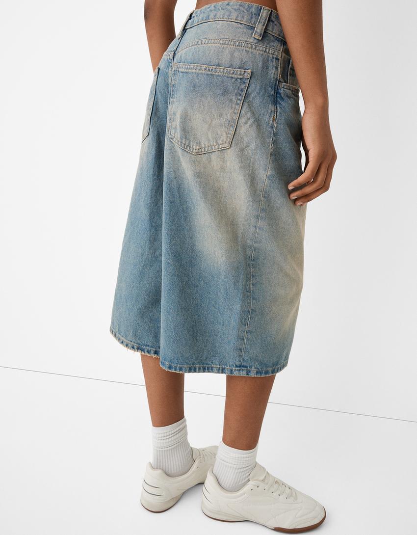 Baggy denim Bermuda shorts-Washed out blue-2