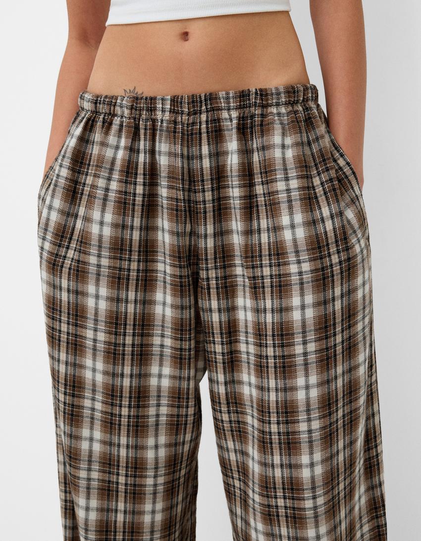 Calças direitas aos quadrados-Marrom-3