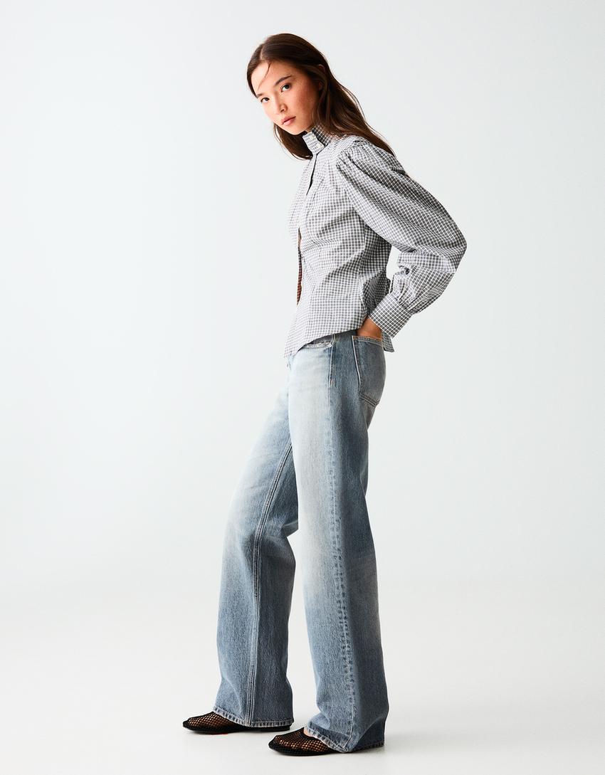 Mid-waist straight jeans-Washed out blue