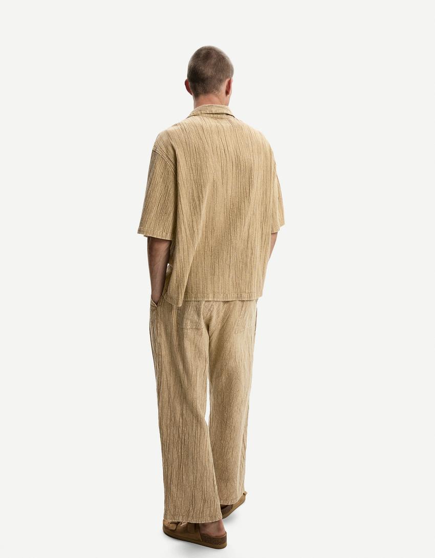 Pantalone širokih nabranih nogavica-Kaki-1