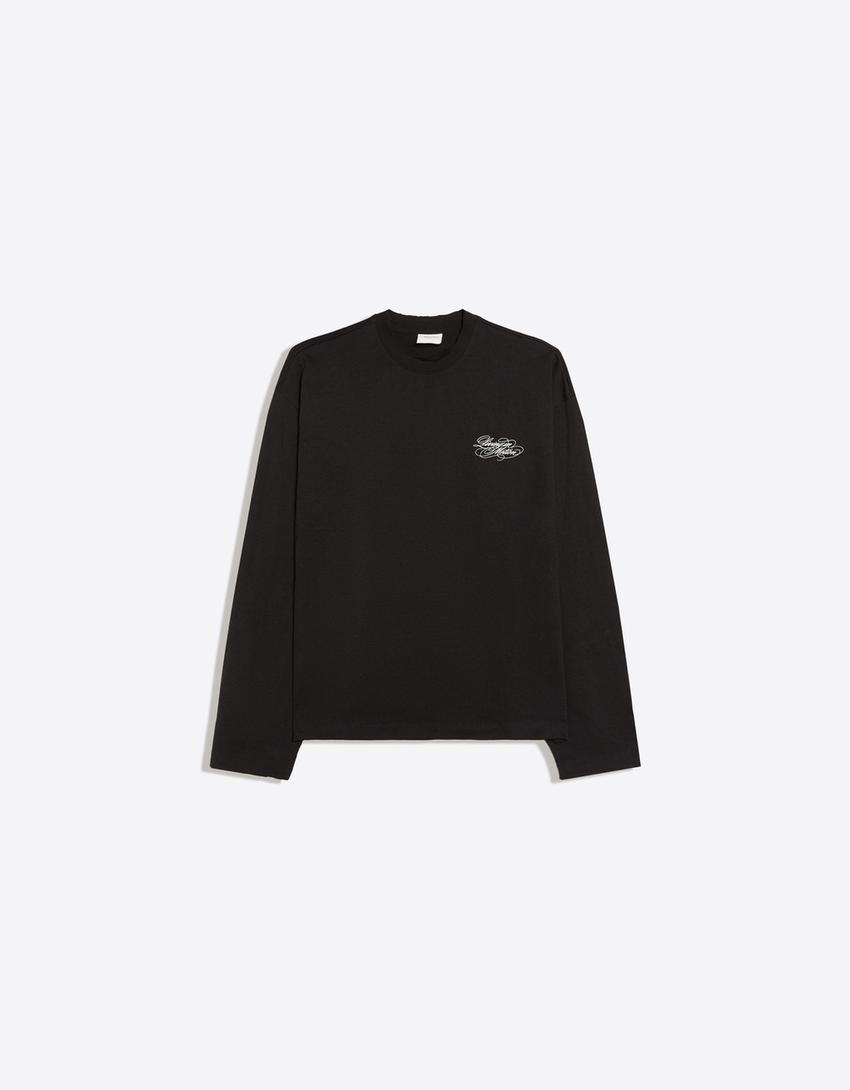 Long sleeve striped print T-shirt-Dark grey