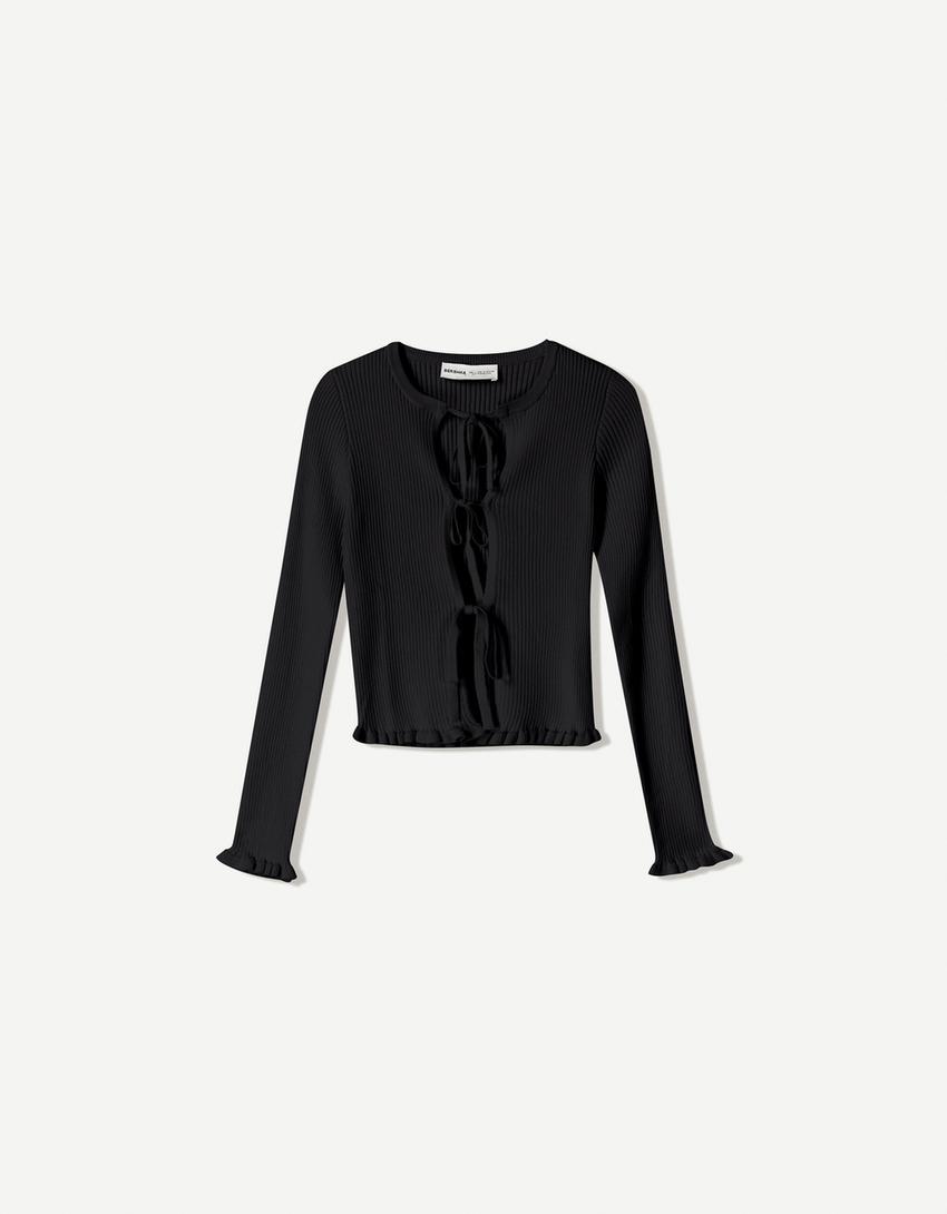 Chaqueta lazada volantes-Negro-3