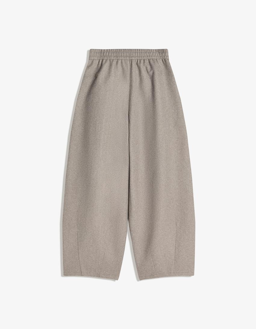 Calças barrel fit com efeito de lã-Bege escuro
