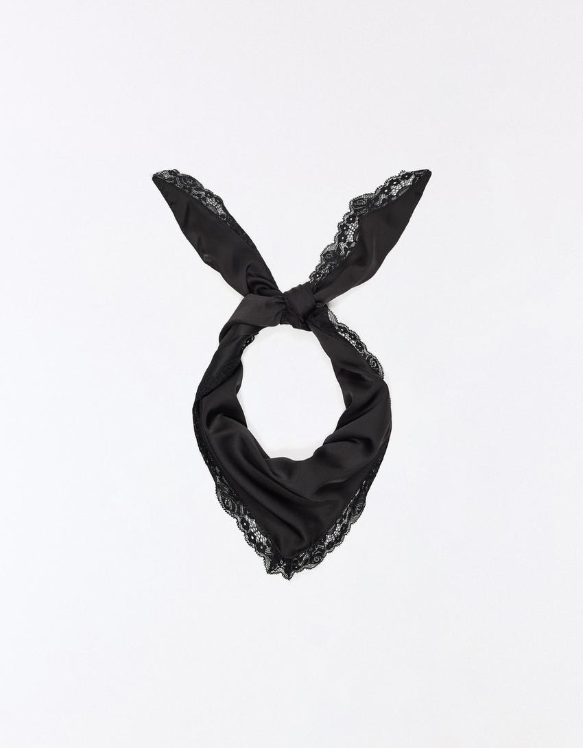 Sateen lace neckerchief-Black