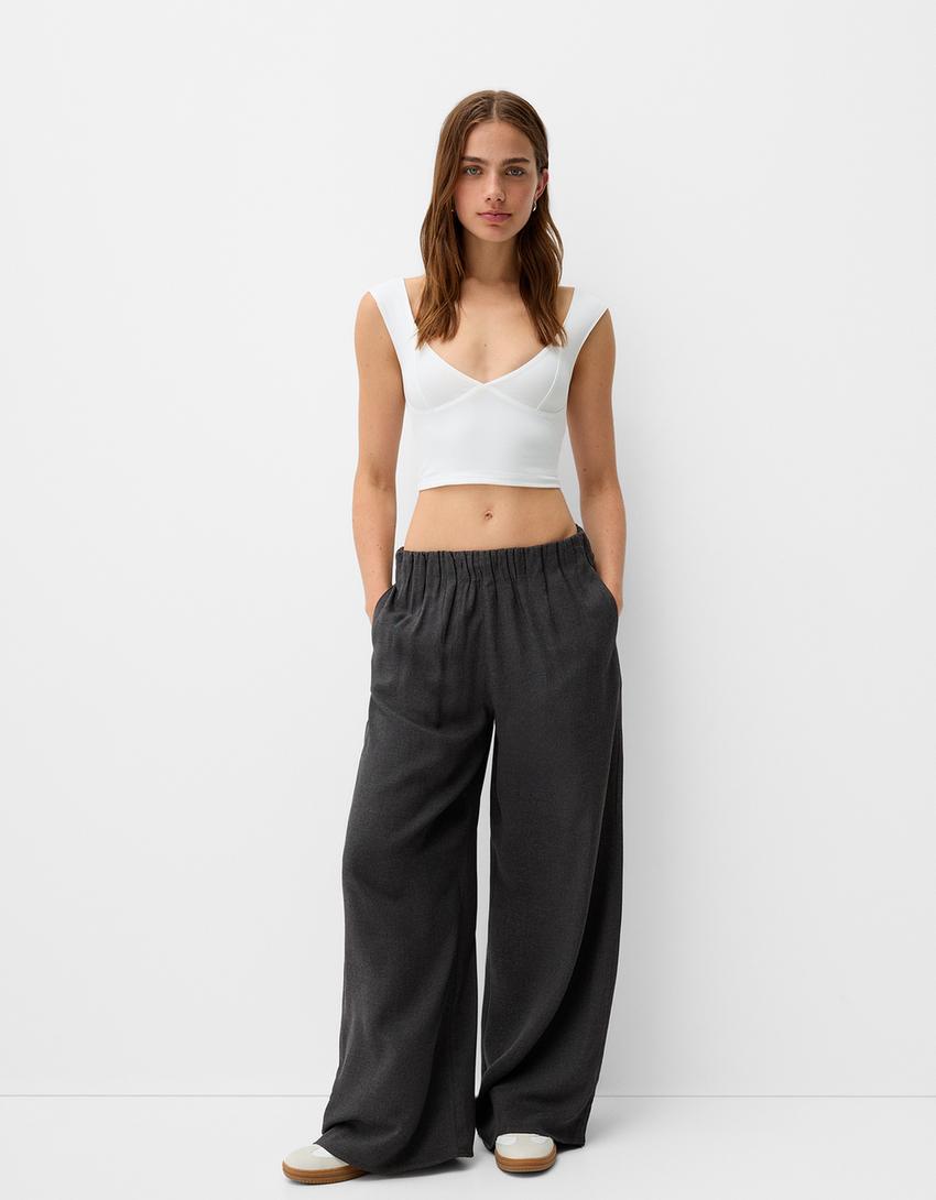 Pantalon large-Gris foncé-0