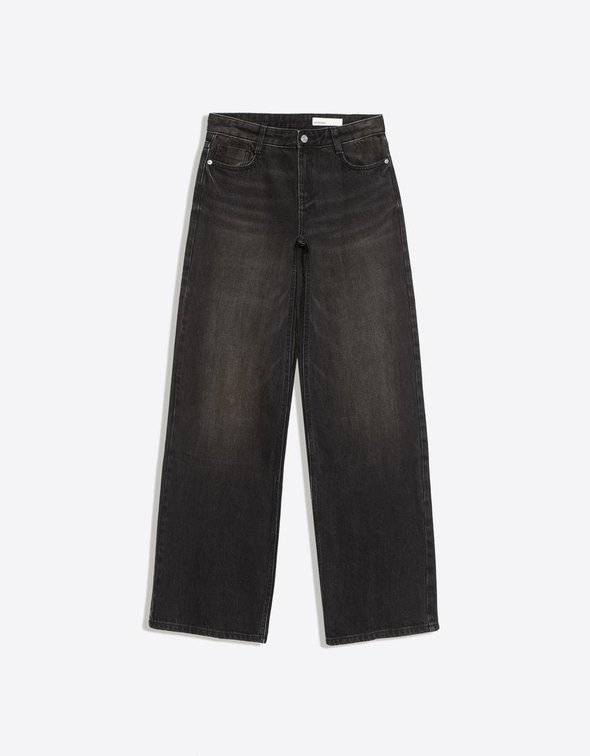 Low-rise wide-leg jeans-Black