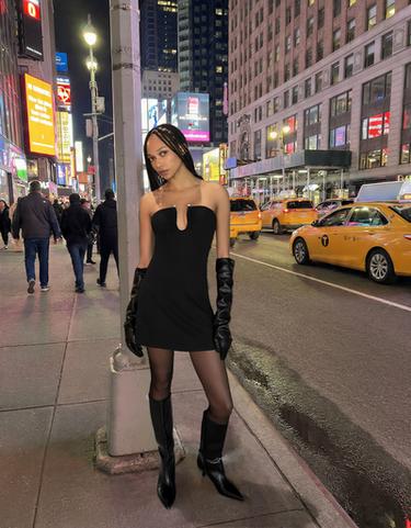 Mini dress with shimmery neckline