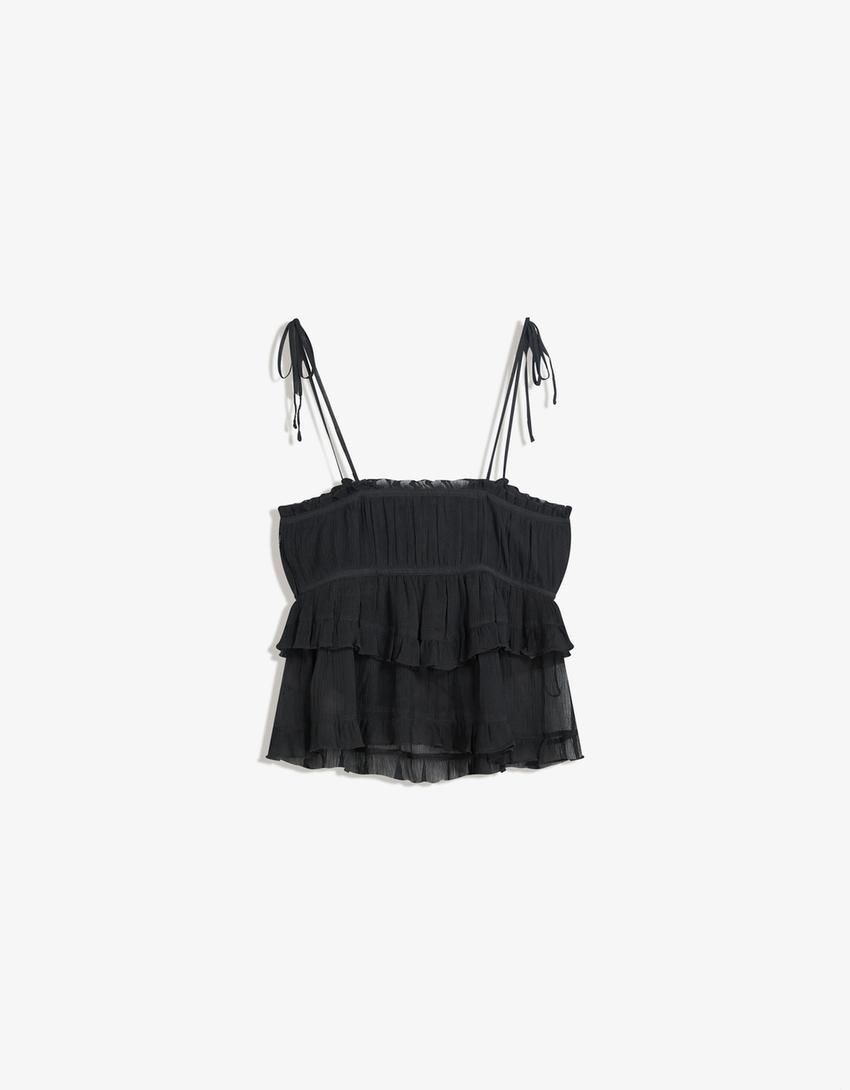 Rustieke top met bandjes en studs-Zwart