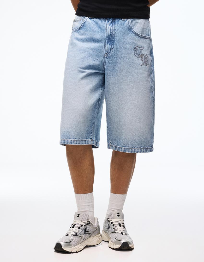 Bermuda en jean baggy fit-Bleu clair