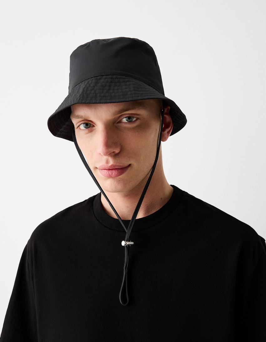 Embroidered bucket hat-Black-1