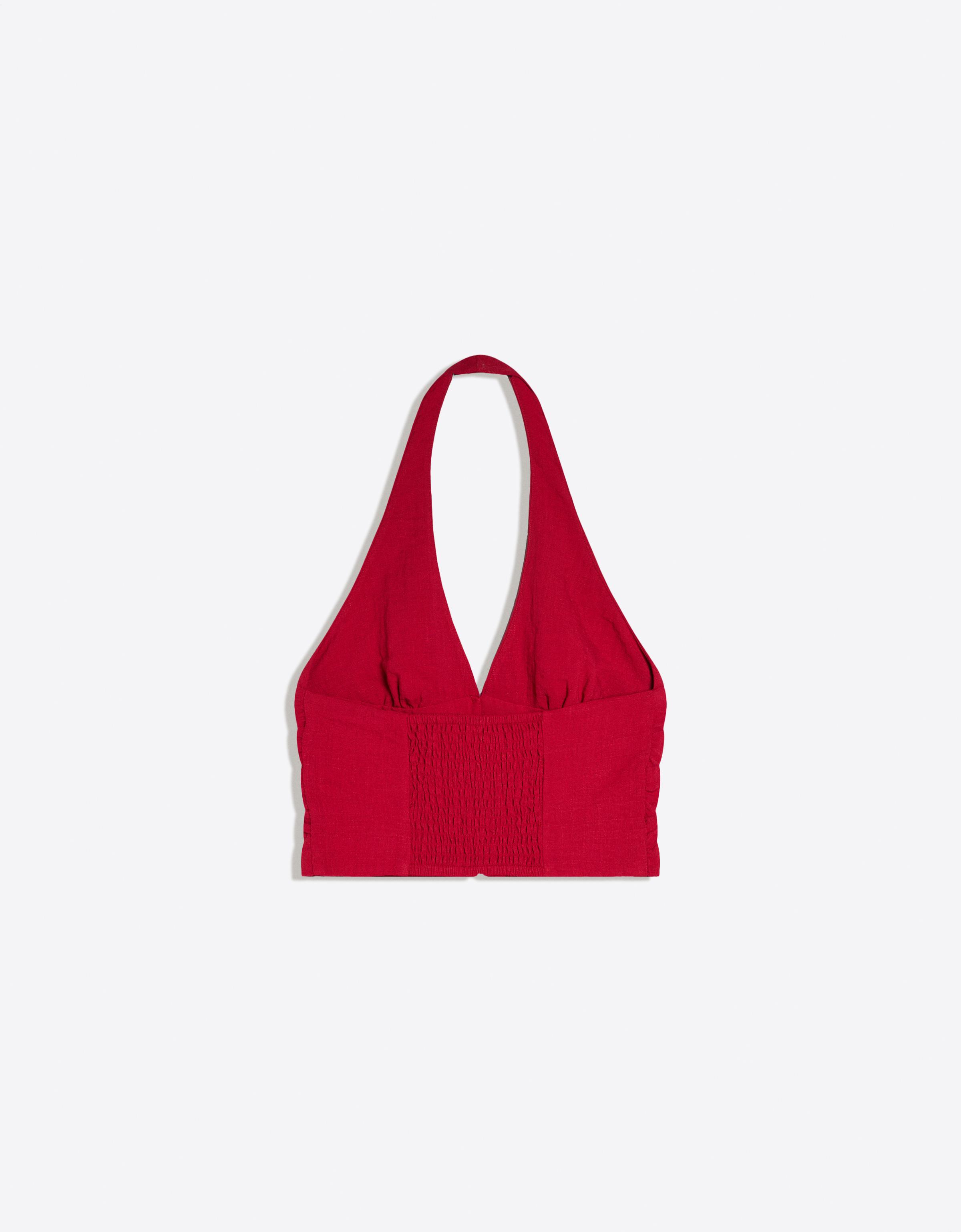 Gathered halter-neck button-up waistcoat — Red