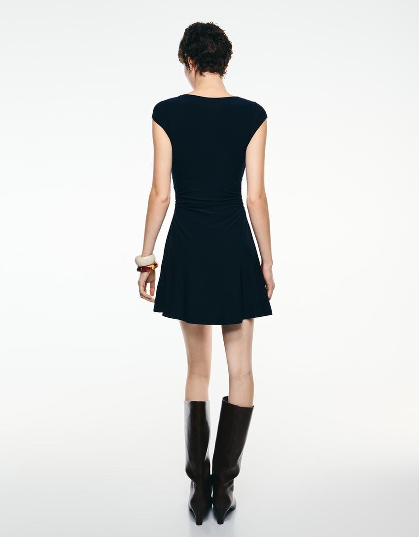 Mini-jurk met plooi-Marineblau-1