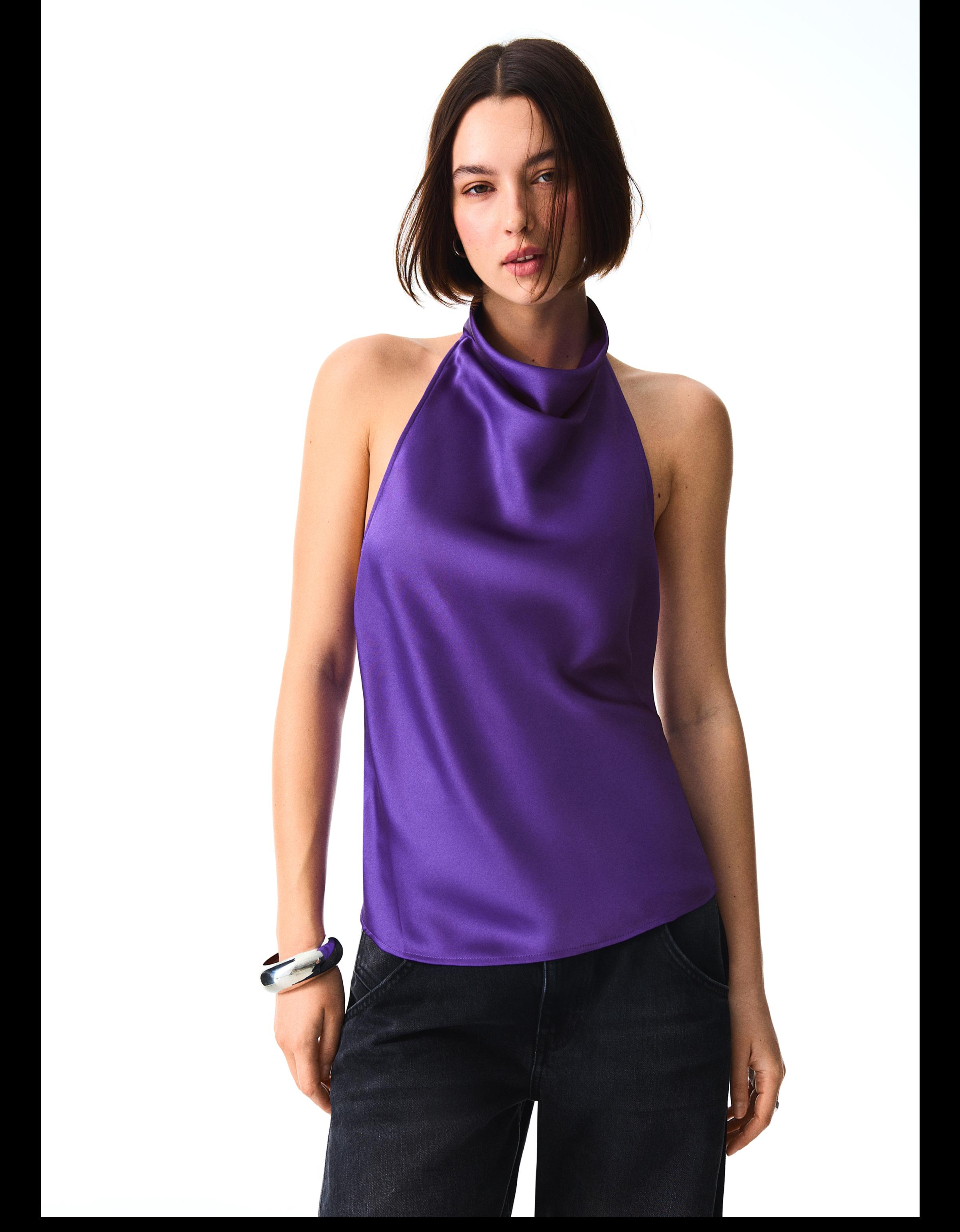 Draped sateen top — Violet