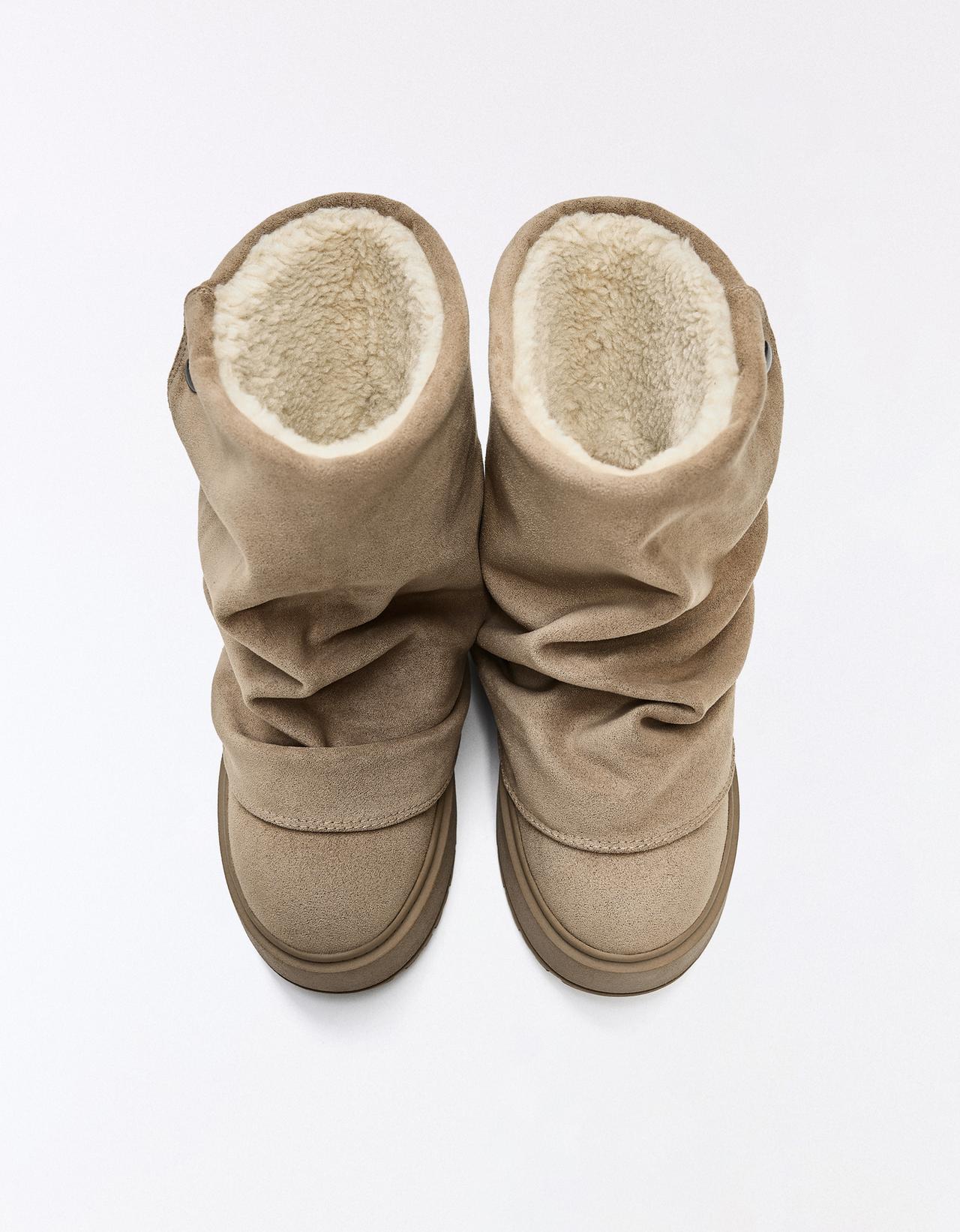 FUR-LINED TROUSER ANKLE BOOTS — TAUPE