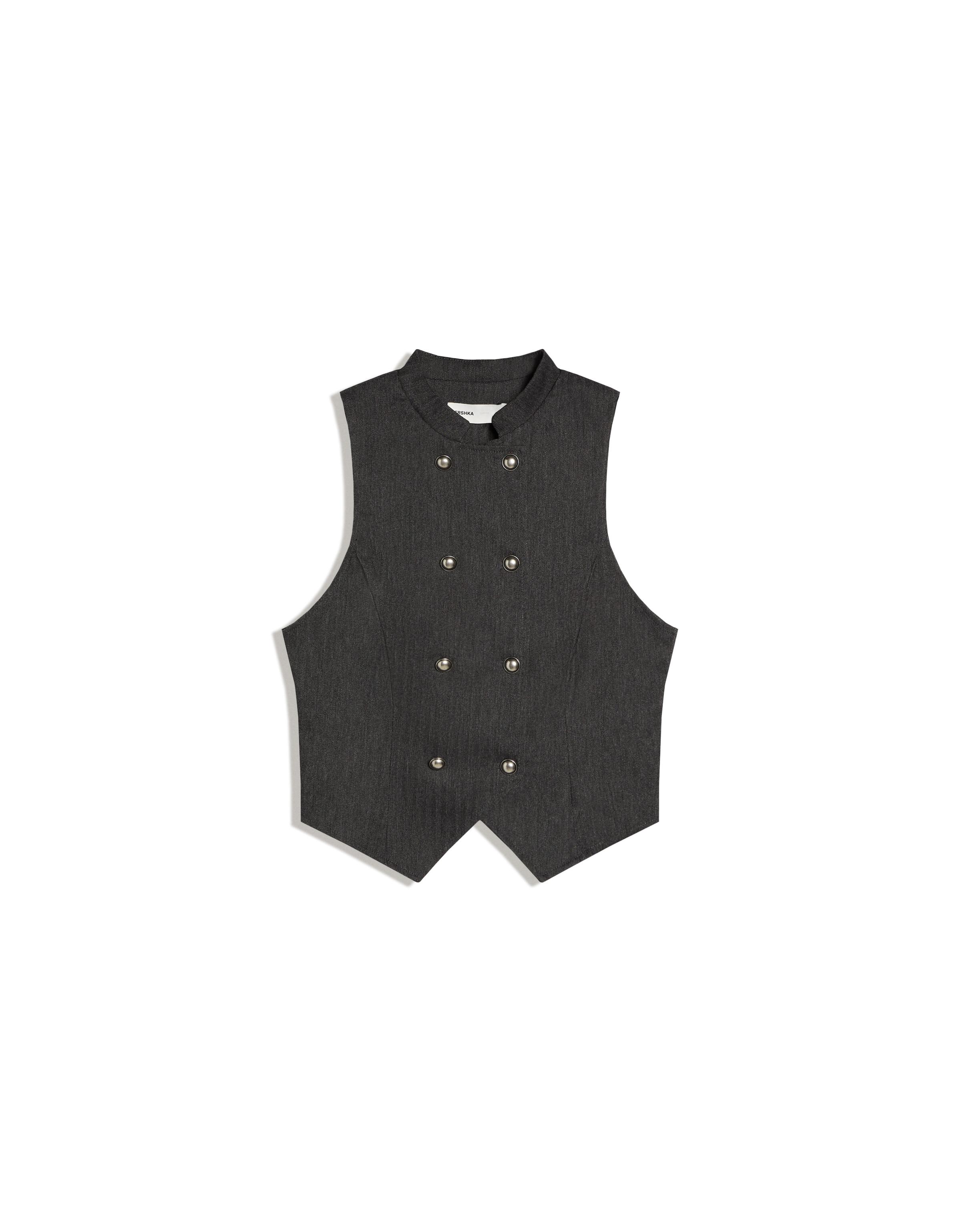 Striped button-up vest — Grey
