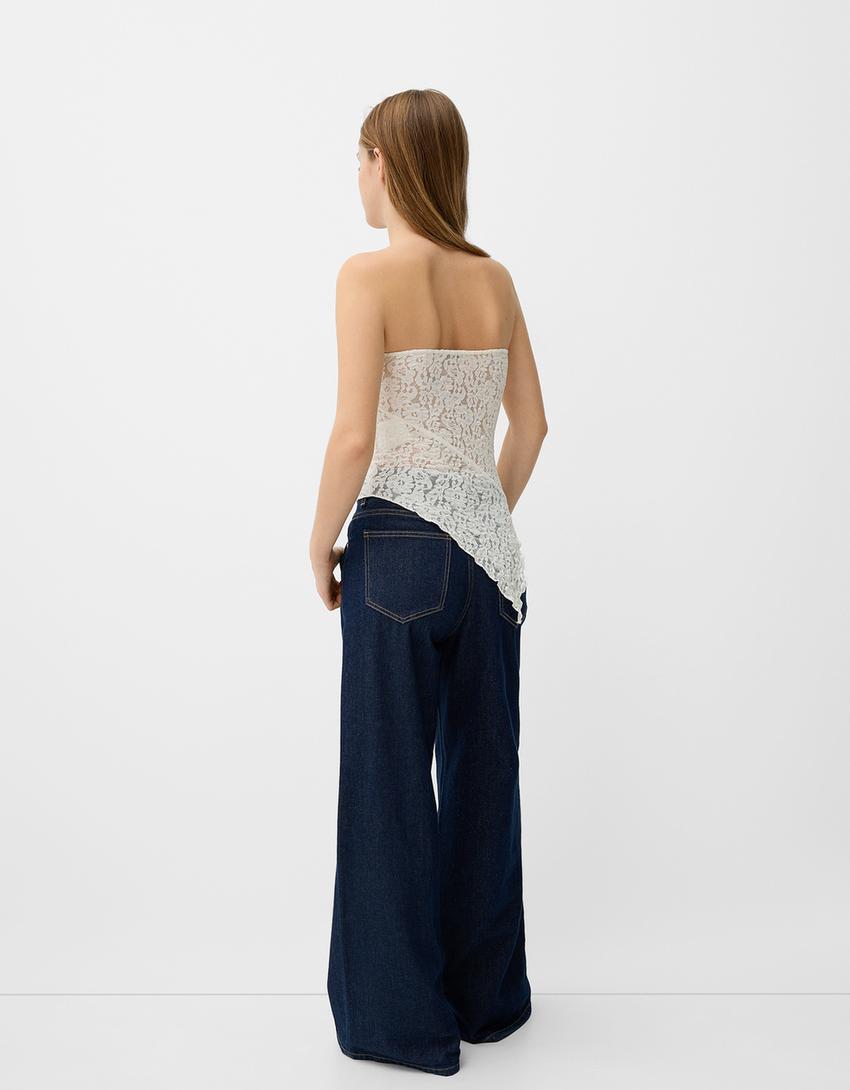 Blonde lace bandeau top-Cream-1