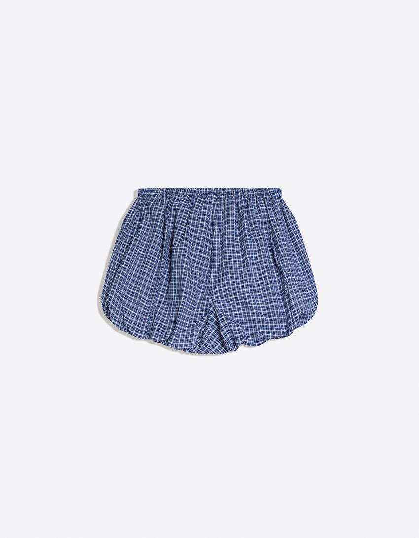 Suknja-hlače balon kroja s printom-Tamnoplava