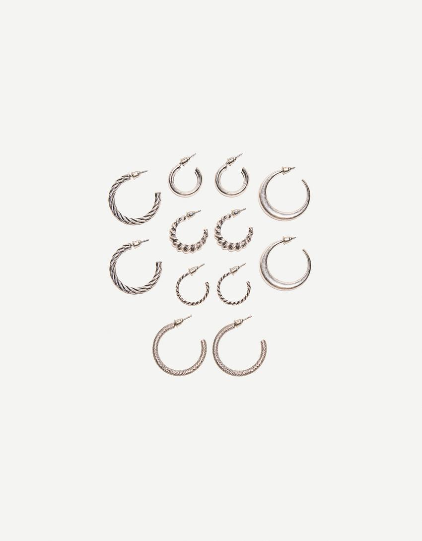 Pack med 6 hoop-øreringe i boho-stil-Sølvfarvet-1